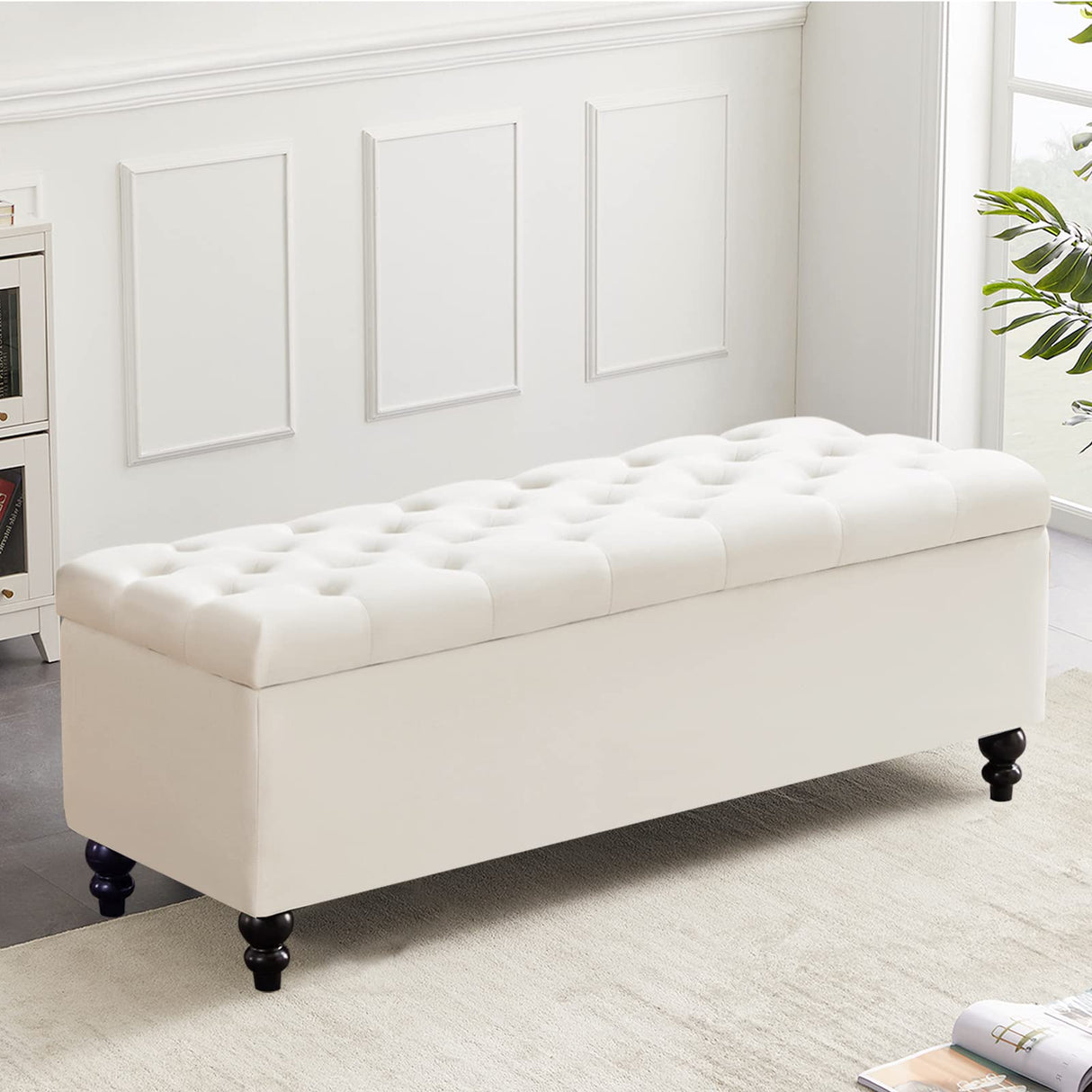 Storage Ottoman 50.2 Inches Upholstered Fabric Storage Ottoman Bench