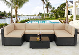 7 Piece Outdoor Patio Furniture Set, Black PE Rattan Wicker Sofa Set