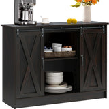 Farmhouse Coffee Bar, Wood Coffee Bar Cabinet with Sliding Barn Doors