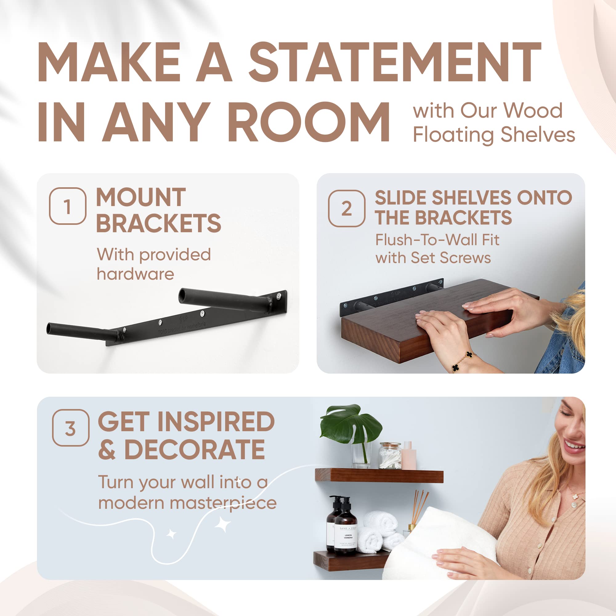 Rustic Farmhouse Floating Shelves - Bathroom Wooden Shelves for Wall Mounted