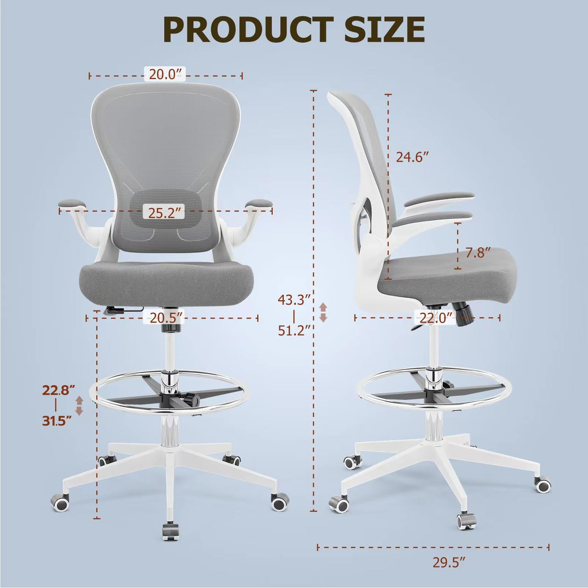 Drafting Chair, Tall Office Chair for Standing Desk