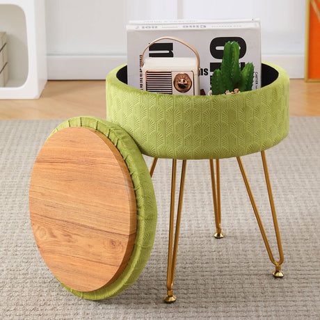 Cpintltr Velvet Storage Ottoman Round Footrest Stool Multifunctional Upholstered Ottoman