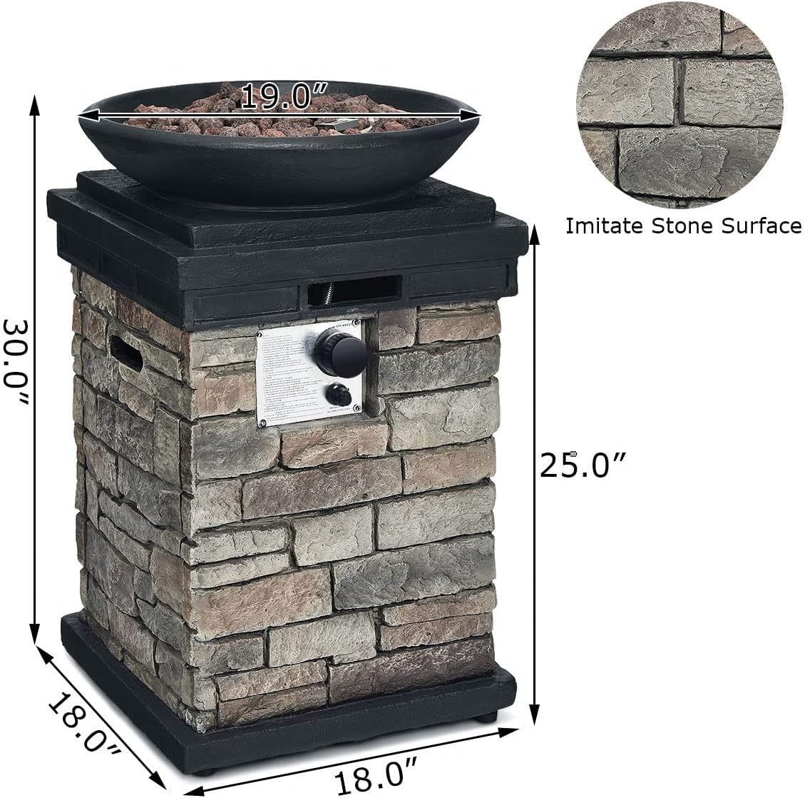 Propane Firebowl Column, 40,000 BTU Gas Fire Pit,Ledgestone Firepit