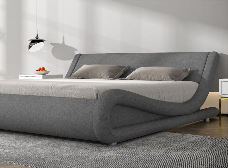 King Size Bed Frame Luxury Wave-Like Modern Upholstered Low Profile Platform Bed