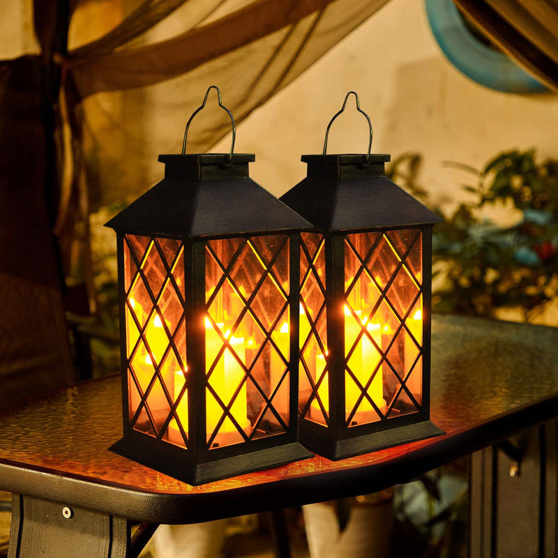 Solar Lantern Outdoor, Garden Hanging Lantern- PVC Waterproof 3 LED Flickering Flameless Candle