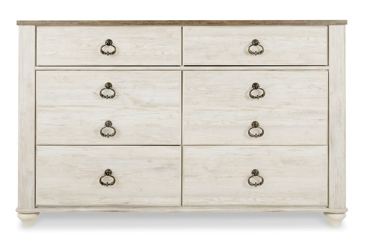 Willowton Coastal Cottage 6 Drawer Dresser with Faux Plank Top, Whitewash