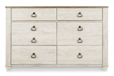 Willowton Coastal Cottage 6 Drawer Dresser with Faux Plank Top, Whitewash