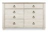 Willowton Coastal Cottage 6 Drawer Dresser with Faux Plank Top, Whitewash