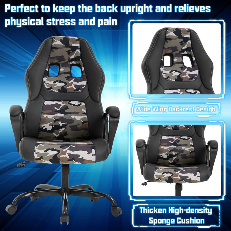 Gaming Chair PC Computer Chair Office Chair for Adult Teen Kids, Ergonomic PU Leather Gamer Chair with Lumbar Support