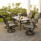 7 Pieces Outdoor Patio Dining Set for 6 Patio Dining Swivel Chairs