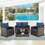 4-Piece Outdoor Patio Furniture Sets Wicker Sofa with Cushions and Coffee Table