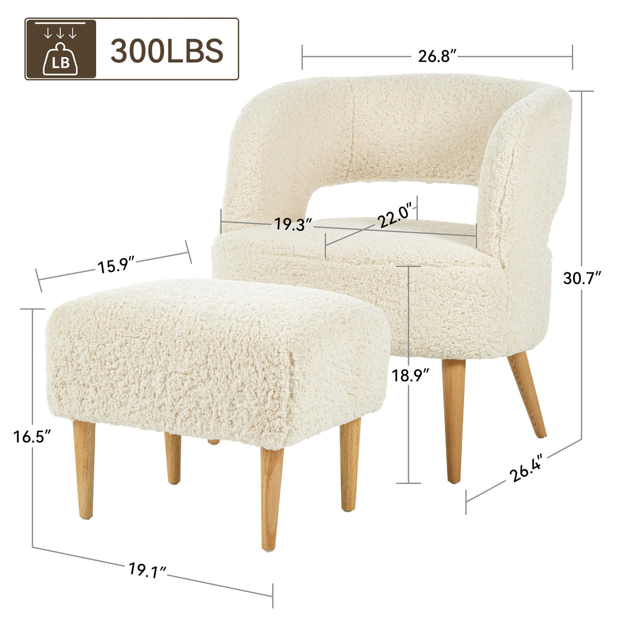 Accent Chair with Ottoman Teddy Fleece Upholstered