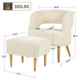 Accent Chair with Ottoman Teddy Fleece Upholstered