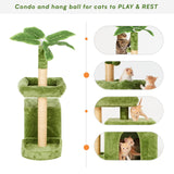 31.5" Cat Tree/Tower for Indoor Cats with Green Leaves, Cat Condo Cozy Plush Cat House