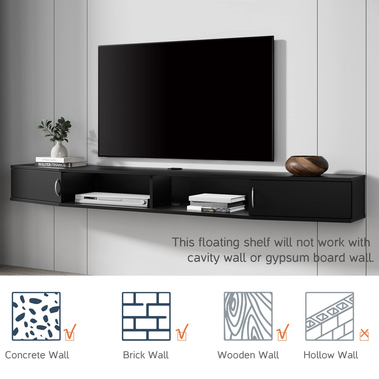 Floating TV Stand Wall Mounted Shelf with Blue Lights