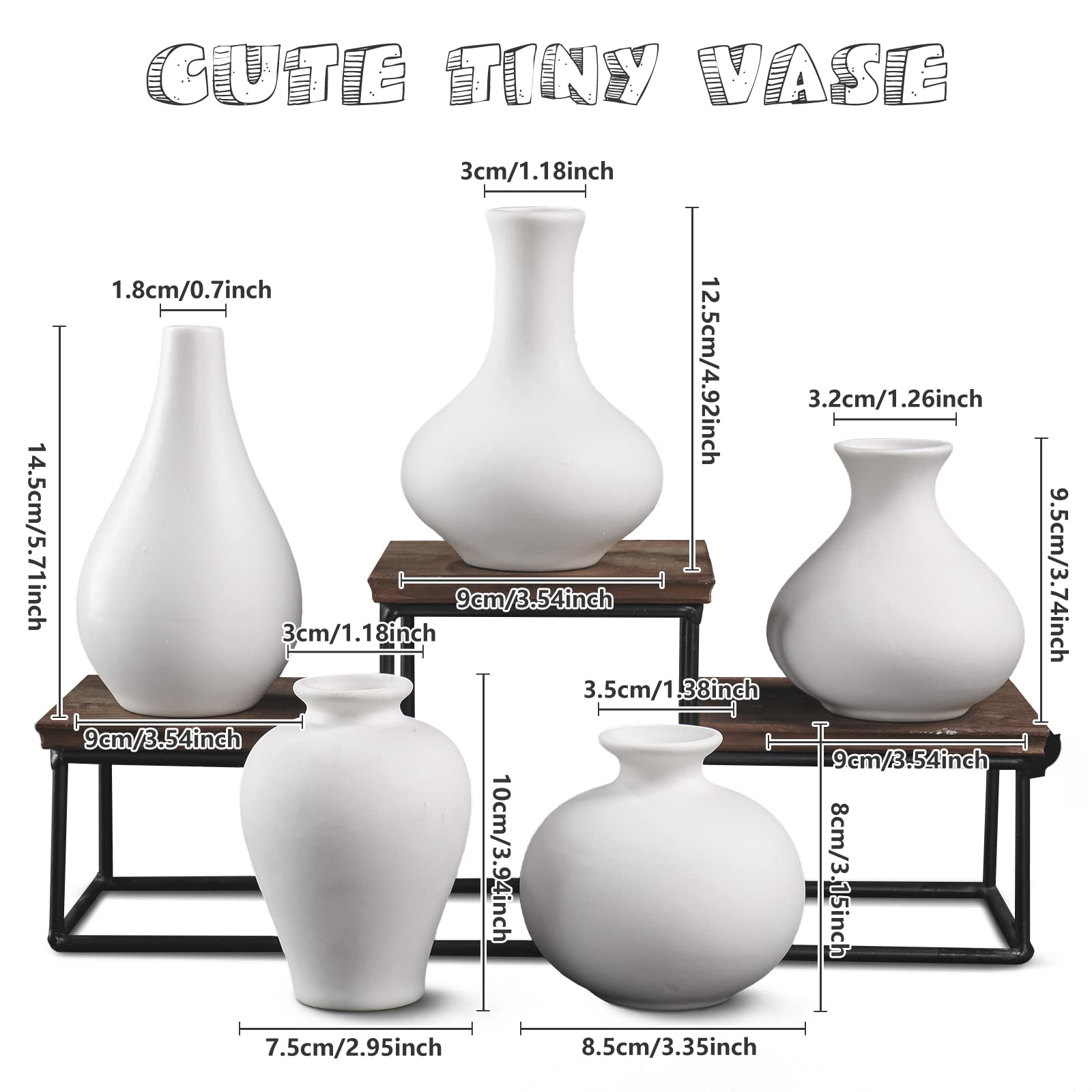Small Flower Vases of 5, Living Room Decorations Bud vase