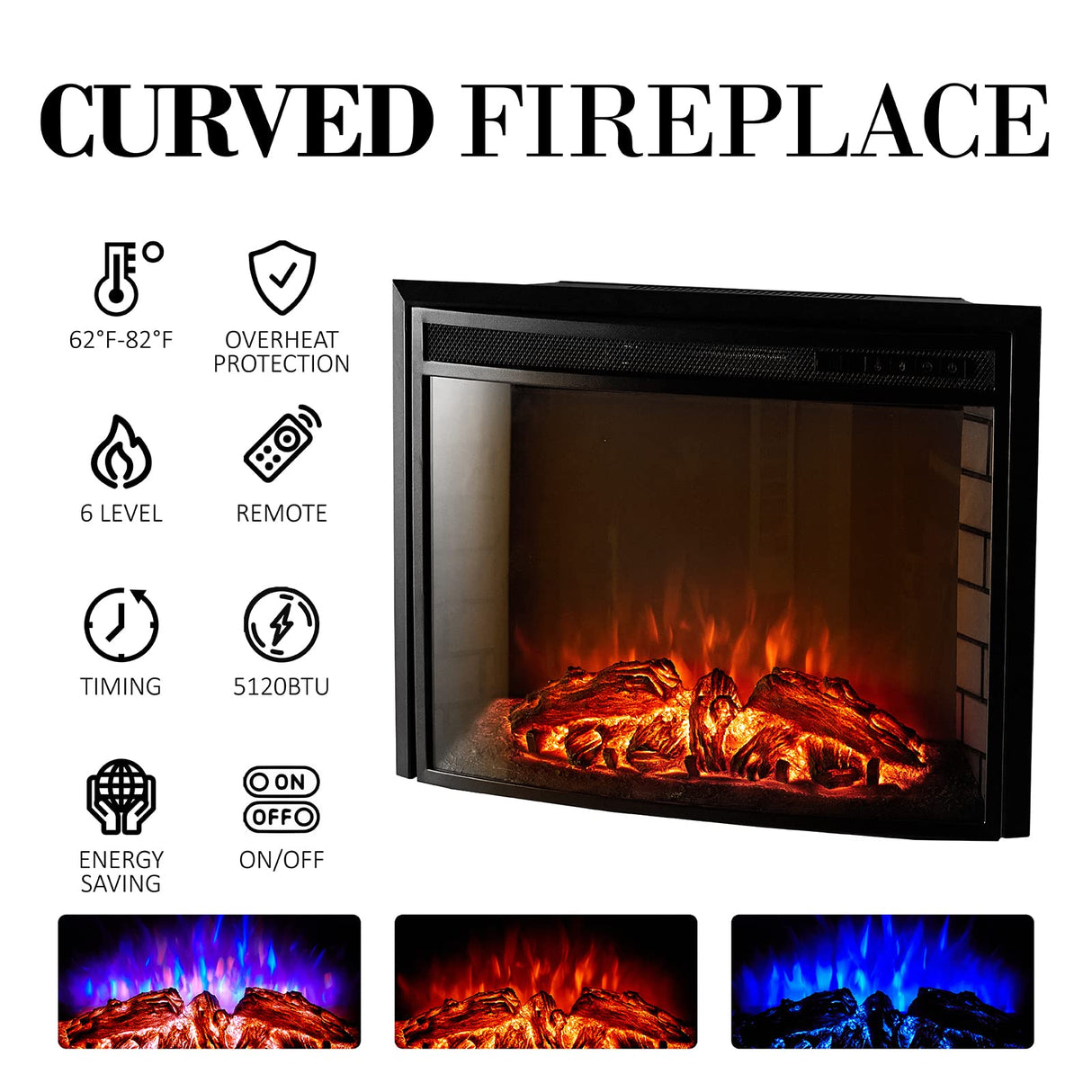 Curved TV Cabinet with 26 Electric Fireplace for TVs up to 65