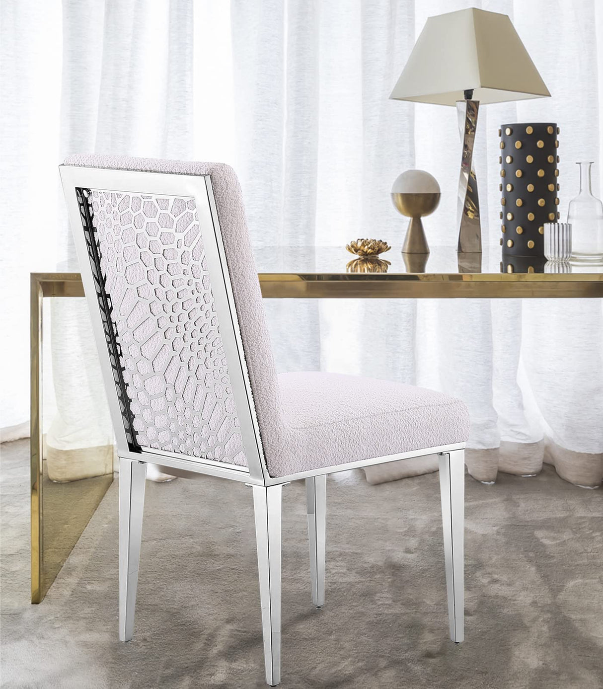 Dining Chairs,Upholstered Dining Chairs and Back Metallic Geometric Design