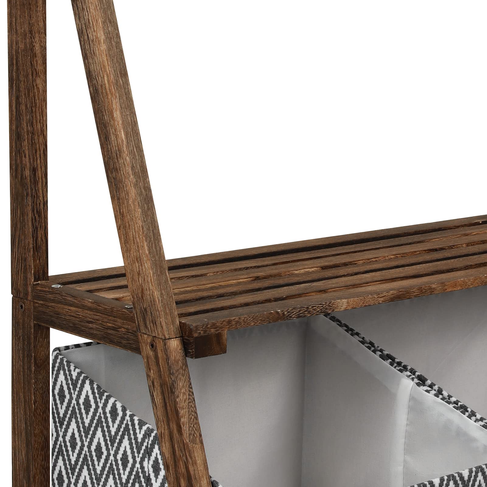 Rustic 3-Tier Wooden Ladder Shelf – Small Storage Stand with Baskets