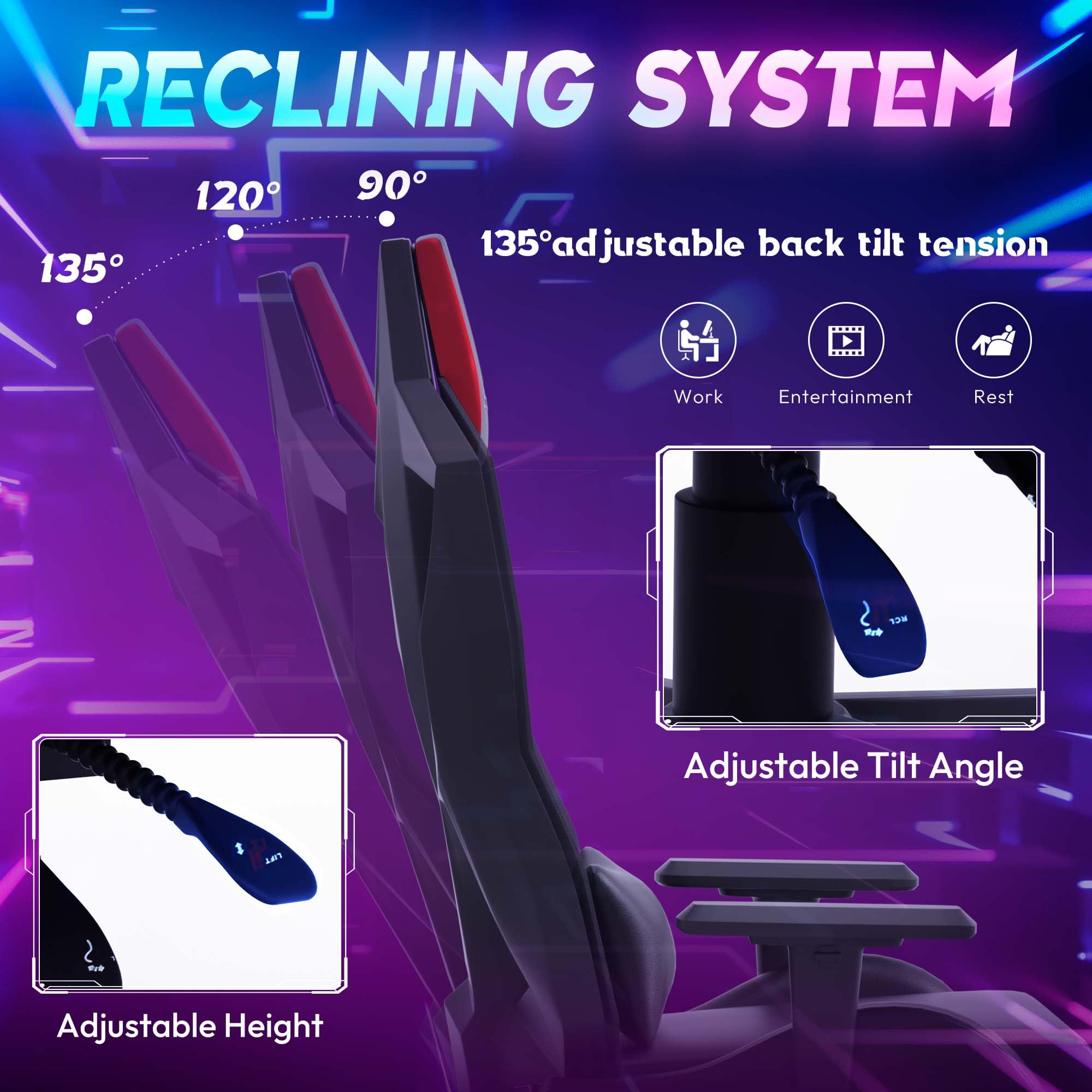 RGB Gaming Chair with LED Lights, Ergonomic Computer Chair for Adults