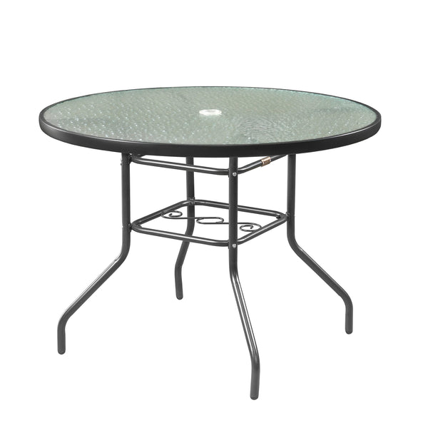Outdoor Steel Dining Table Patio Furniture, Round Waterwave Glass Top