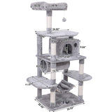 Cat Tree with Sisal Scratching Posts Perch House Hammock Tunnel, Cat Tower Cat Condo