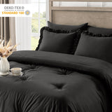 Queen Bed in a Bag 7 Pieces Comforter Set Queen, Ruffle Bedding Comforter Set Black