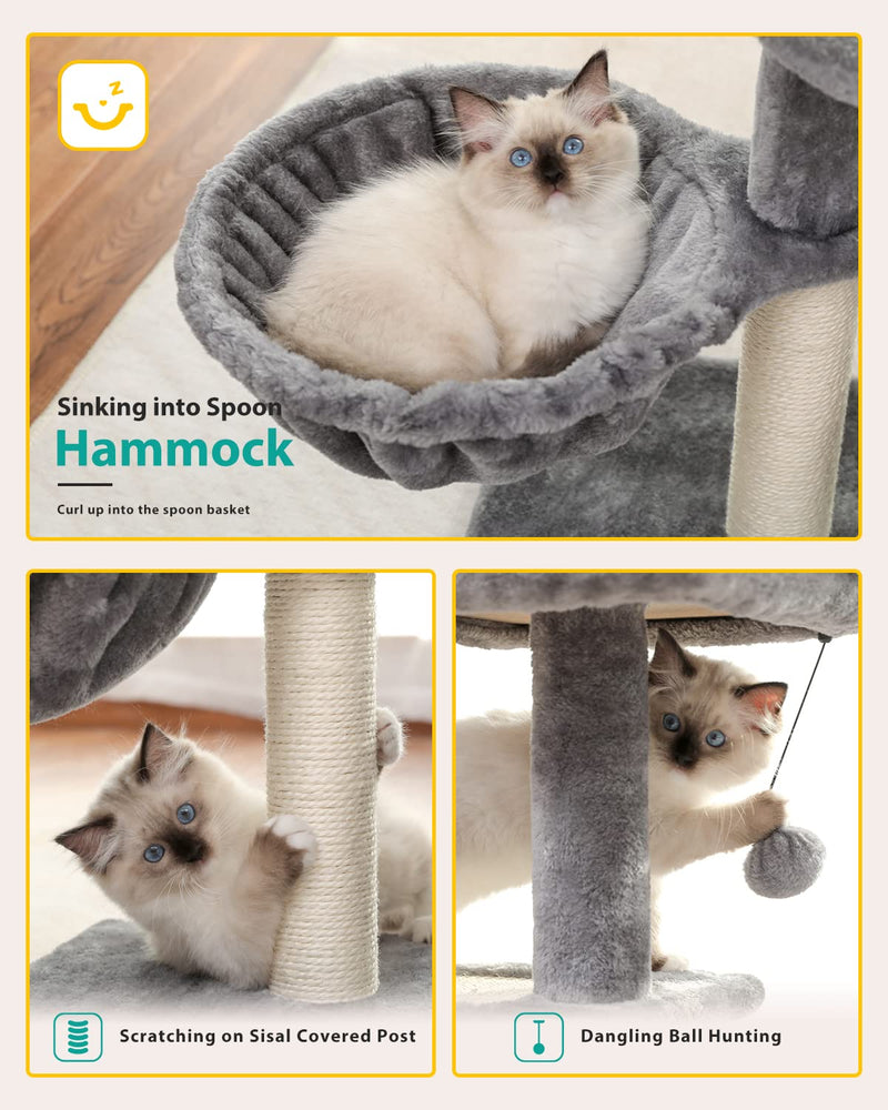 Cat Tree for Small Indoor Cats, Plush Cat Tower with Large Cat Condo, Deep Hammock