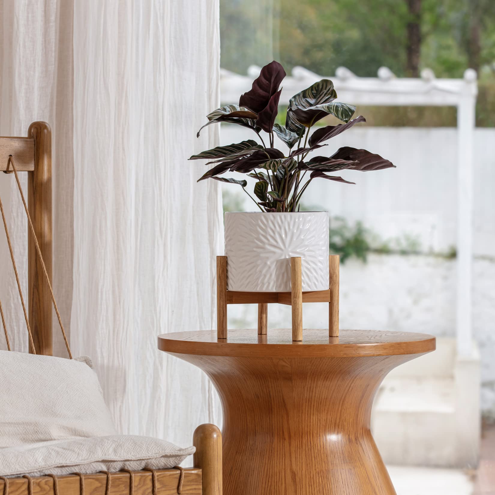 8-Inch Ceramic Planter with Wooden Stand