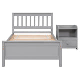 Twin Size Platform Bed with a Nightstand, Wooden Twin Bed Frame with Headboard