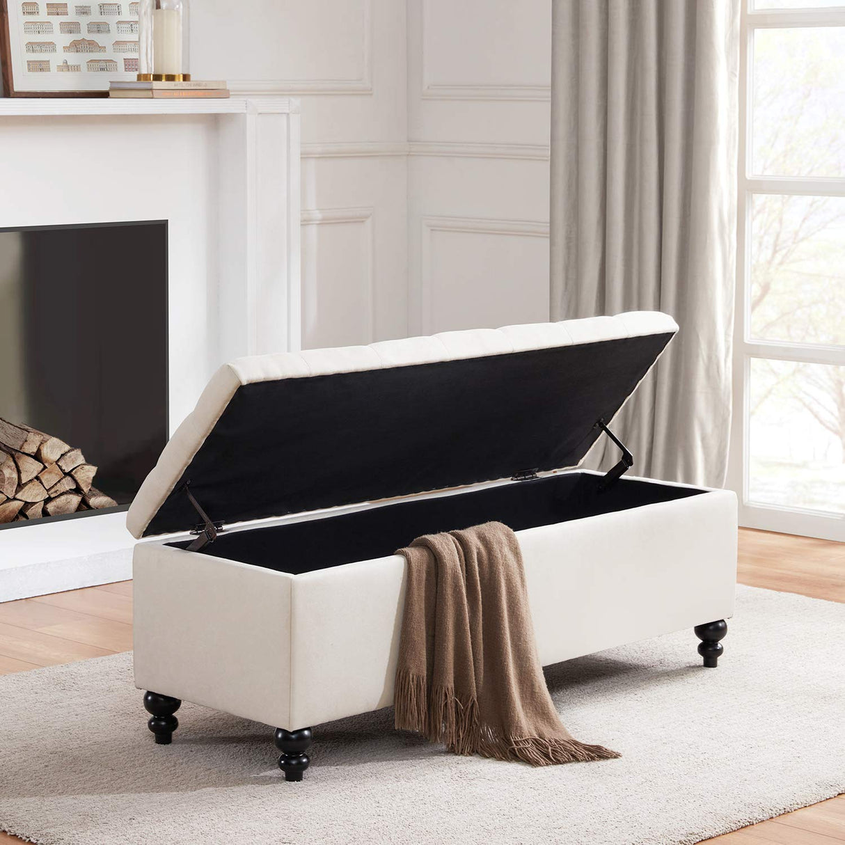 Button-Tufted Ottoman with Storage in Upholstered Fabrics