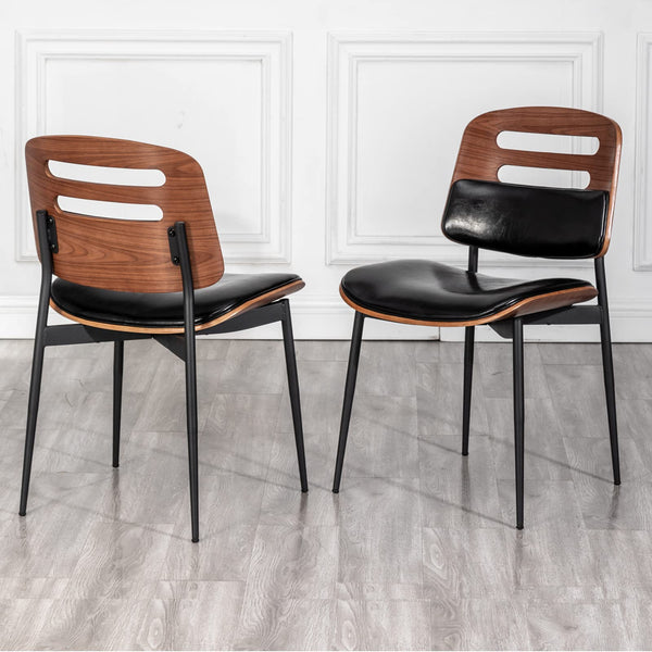 Mid Century Modern Dining Chairs, Black Leather Upholstered Kitchen
