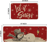 Red Let It Snow Snowflake Snowman Winter Kitchen Mats Set of 2