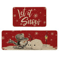 Red Let It Snow Snowflake Snowman Winter Kitchen Mats Set of 2, Christmas Decor