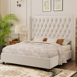 King Bed Frame Velvet Upholstered Bed with Deep Button Tufted/No Box Spring Needed