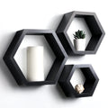 Set of 3 Pine Wood Hexagon Shelves for Wall Decor - Farmhouse Honeycomb Shelves