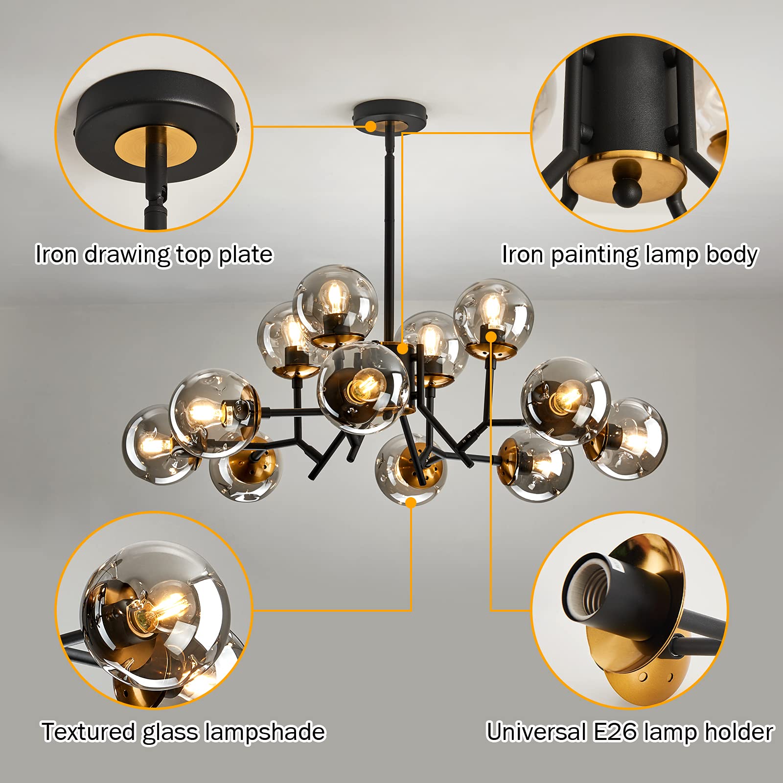 12-Light Glass Globe Sputnik Chandelier Mid-Century Modern