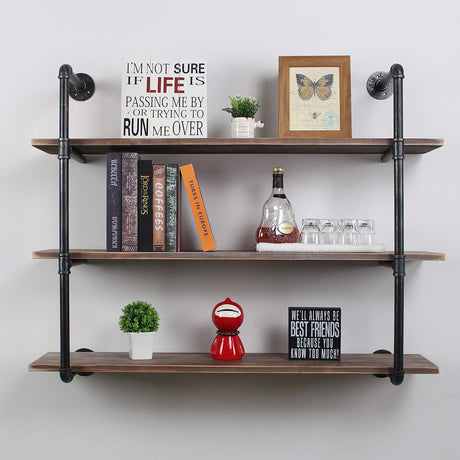 Industrial Pipe Floating Shelves,3 Tiers Wall Mount Bookshelf,48in Rustic Wall Shelves