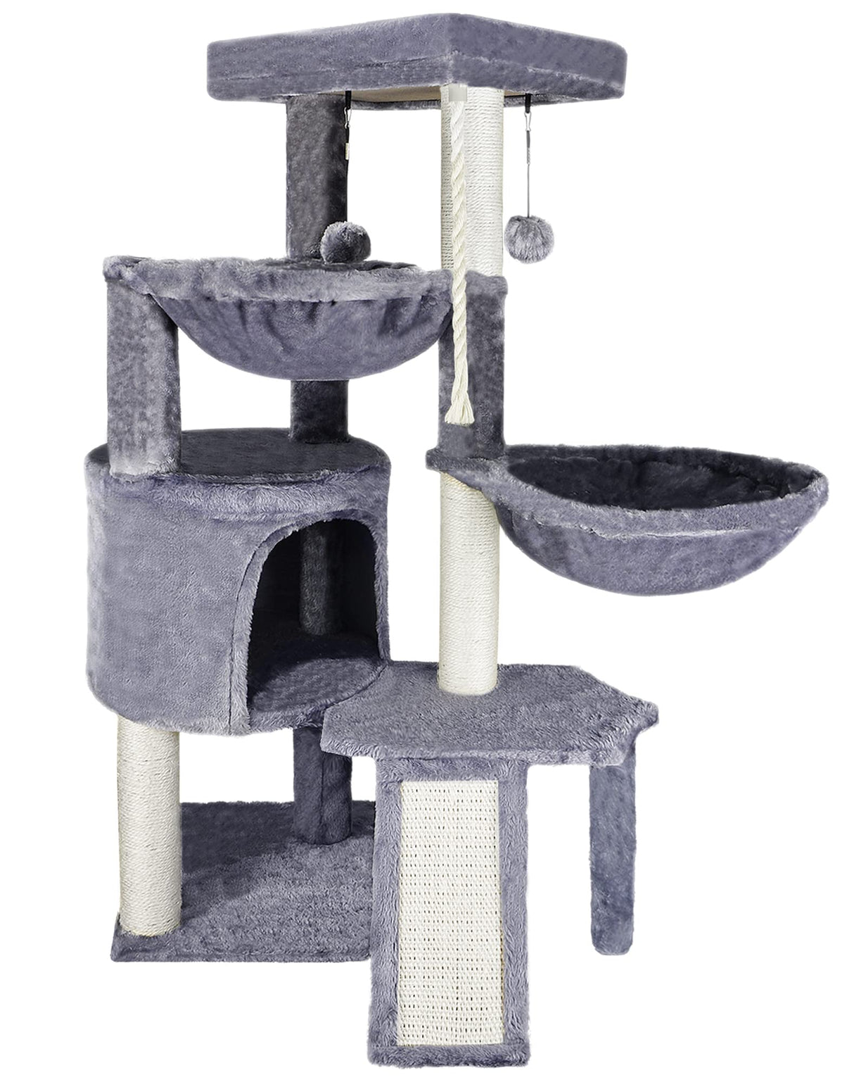 Three Layer Cat Tree with Cat Condo and Two Hammocks,Grey