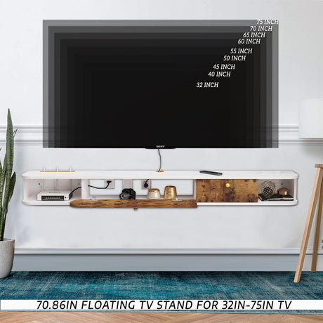 Floating TV Unit, 71'' Wall Mounted TV Cabinet, Floating Shelves