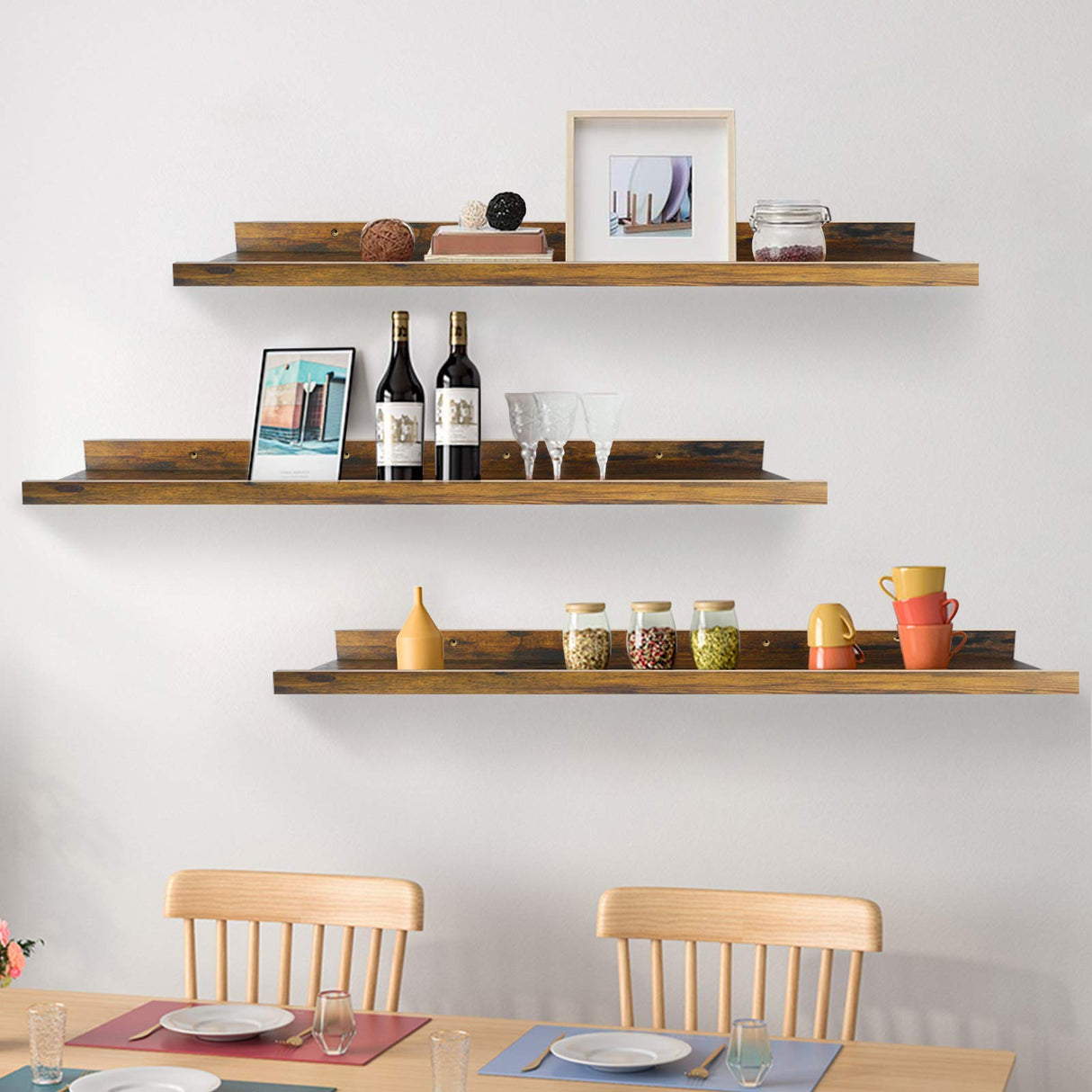 47 Inch Long Floating Shelves for Wall, Rustic Picture Ledge Large Shelf for Living Room