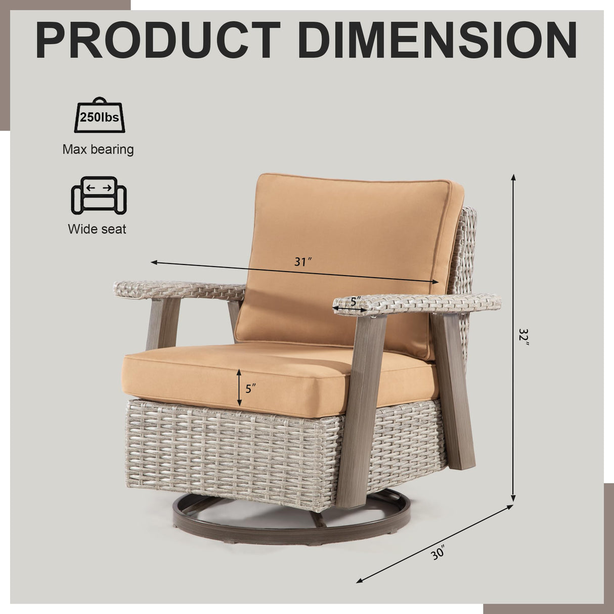 Patio Chair Set of 2 - Outdoor 360 Degree