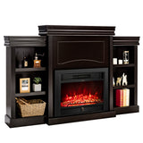 750W/1500W Electric Fireplace w/Mantel & Built-in Bookshelves