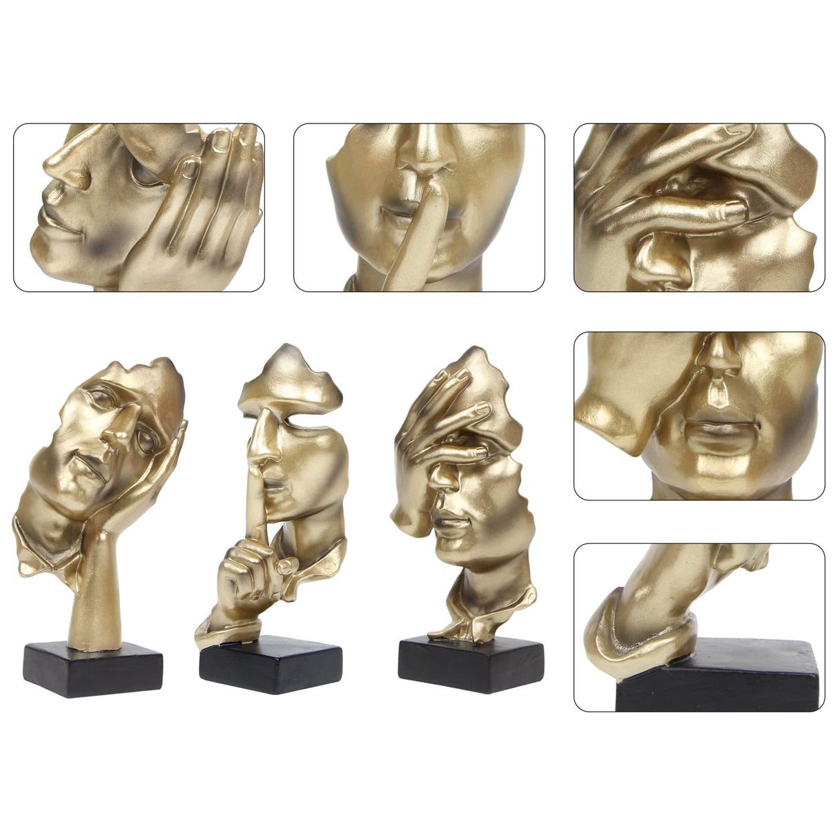 3 Pcs Thinker Statue, Silence is Gold Abstract Art Figurine