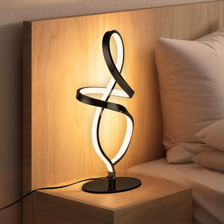 Modern Table Lamp, LED Spiral Lamp, Black Bedside Lamp with Stepless Dimming Switch