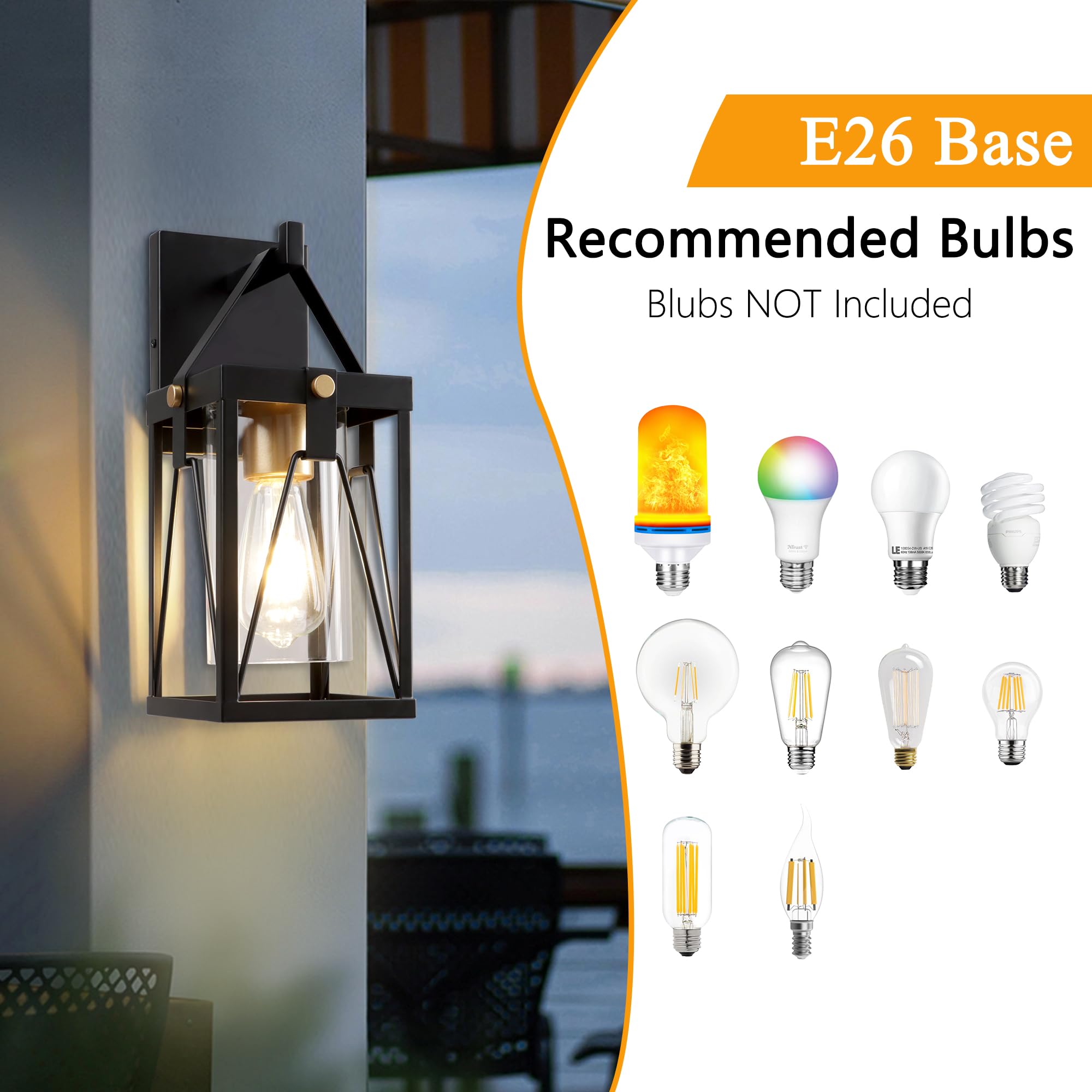 Outdoor Lantern, Exterior Waterproof Light Fixture, Black  Mount Sconce