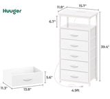 5 Drawers Dresser with Charging Station, Dresser for Bedroom, Tall Night Stand