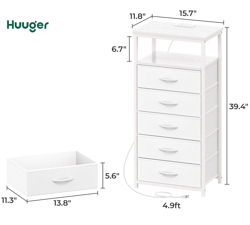 5 Drawers Dresser with Charging Station, Dresser for Bedroom, Tall Night Stand