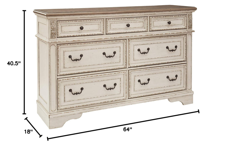 Realyn French Country 7 Drawer Two Tone Dresser, Chipped White