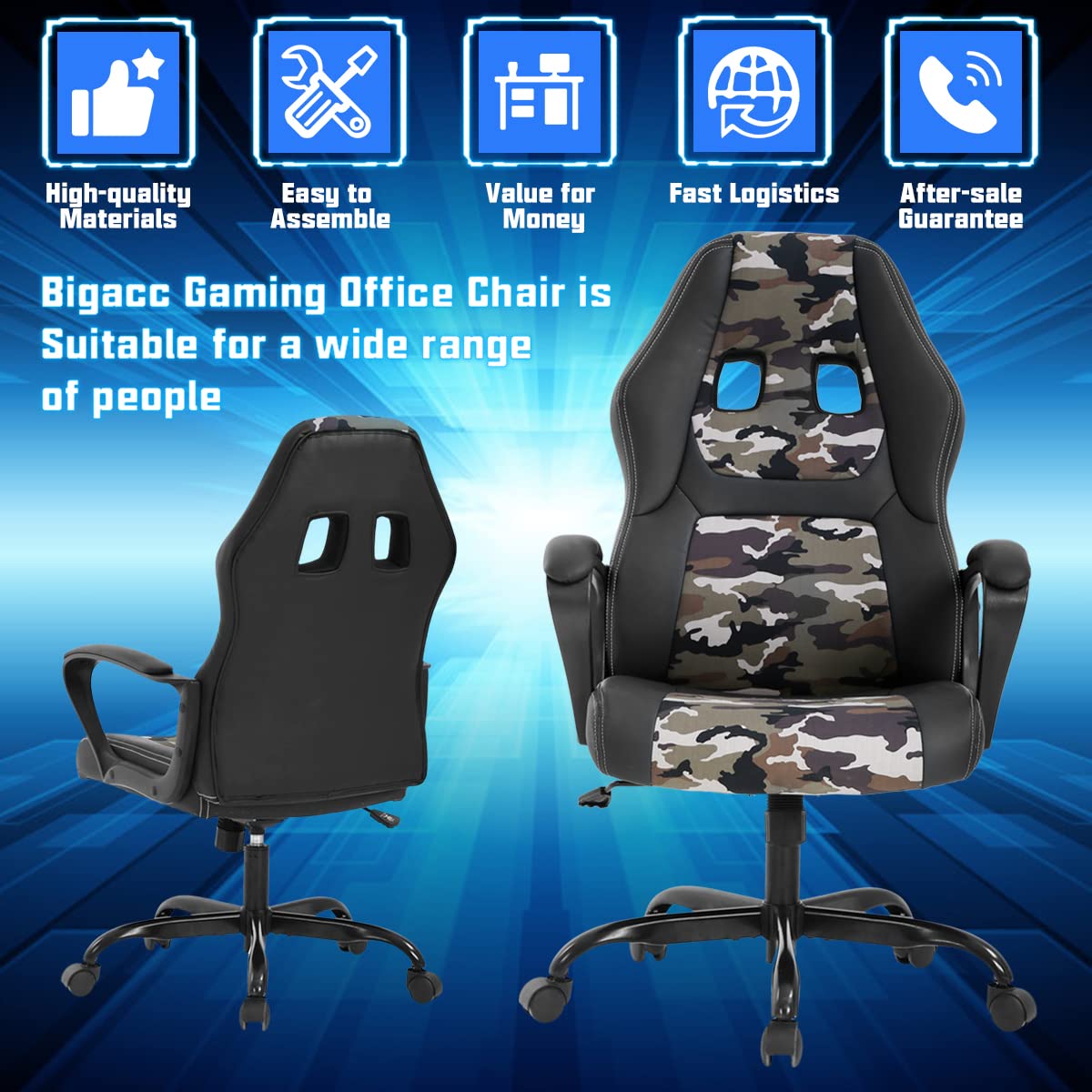 Gaming Chair PC Computer Chair Office Chair for Adult Teen Kids, Ergonomic PU Leather Gamer Chair with Lumbar Support